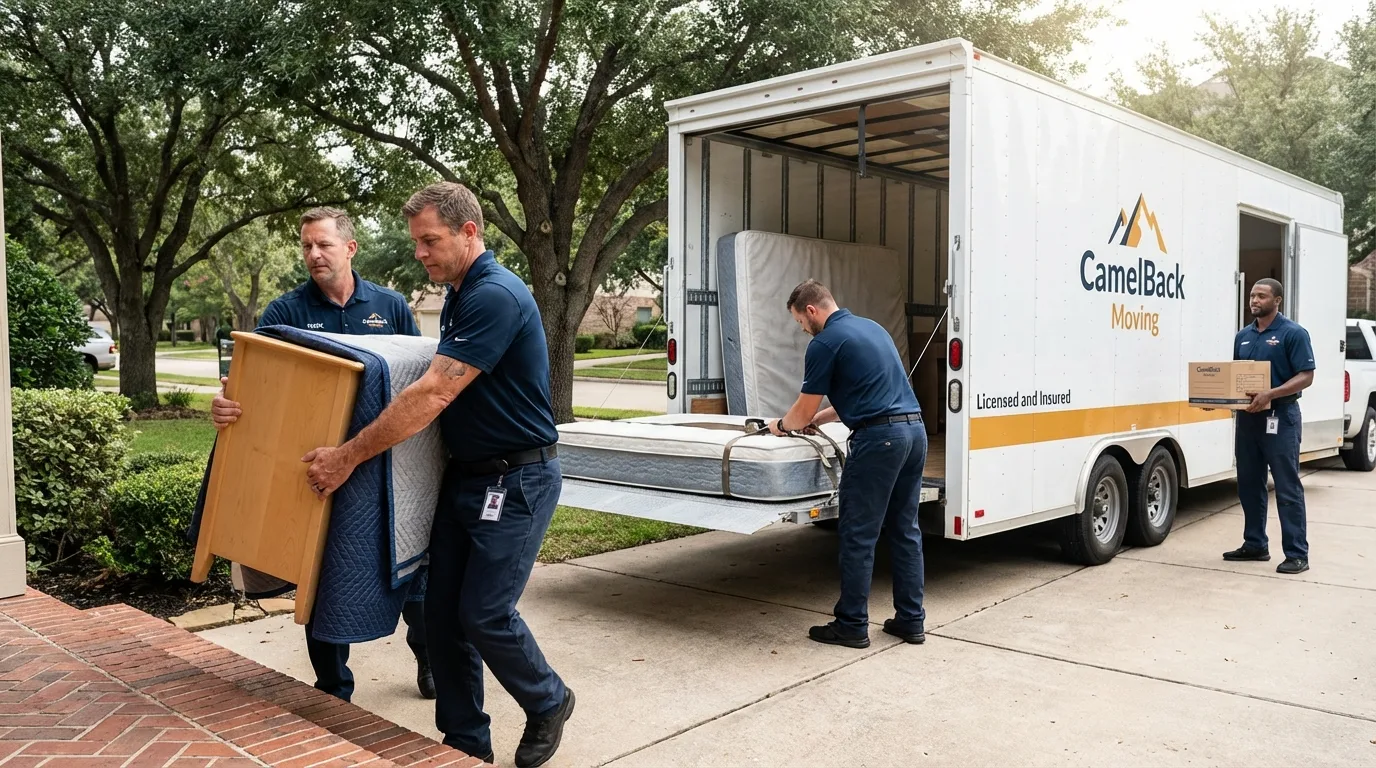 Crew loading residential truck for cross-state move from Morrisville, NC