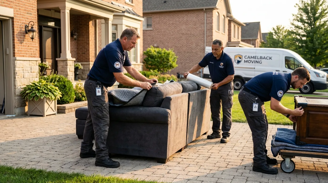 Large estate moving crew wrapping furniture in Morrisville, NC