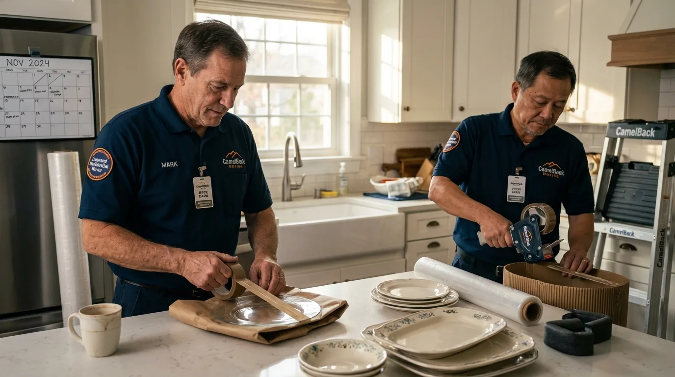 Professional crew packing kitchen dishware in Morrisville, NC